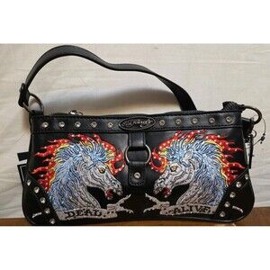 Ed Hardy Rhinestone Dead or Alive Handbag Shoulder Bag Purse Horses Y2k Mcbling